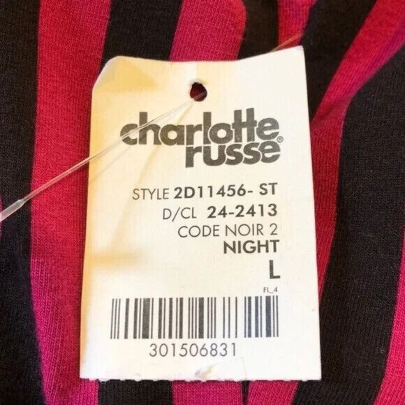NWT Charlotte Russe Dress Red & Black Vertical Stripe Bodycon Mesh Yoke Large - Picture 5 of 8